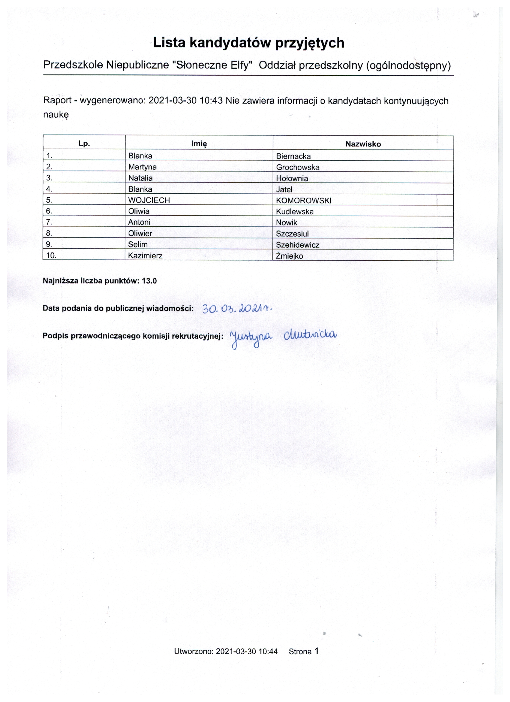 Lista przyjtych
